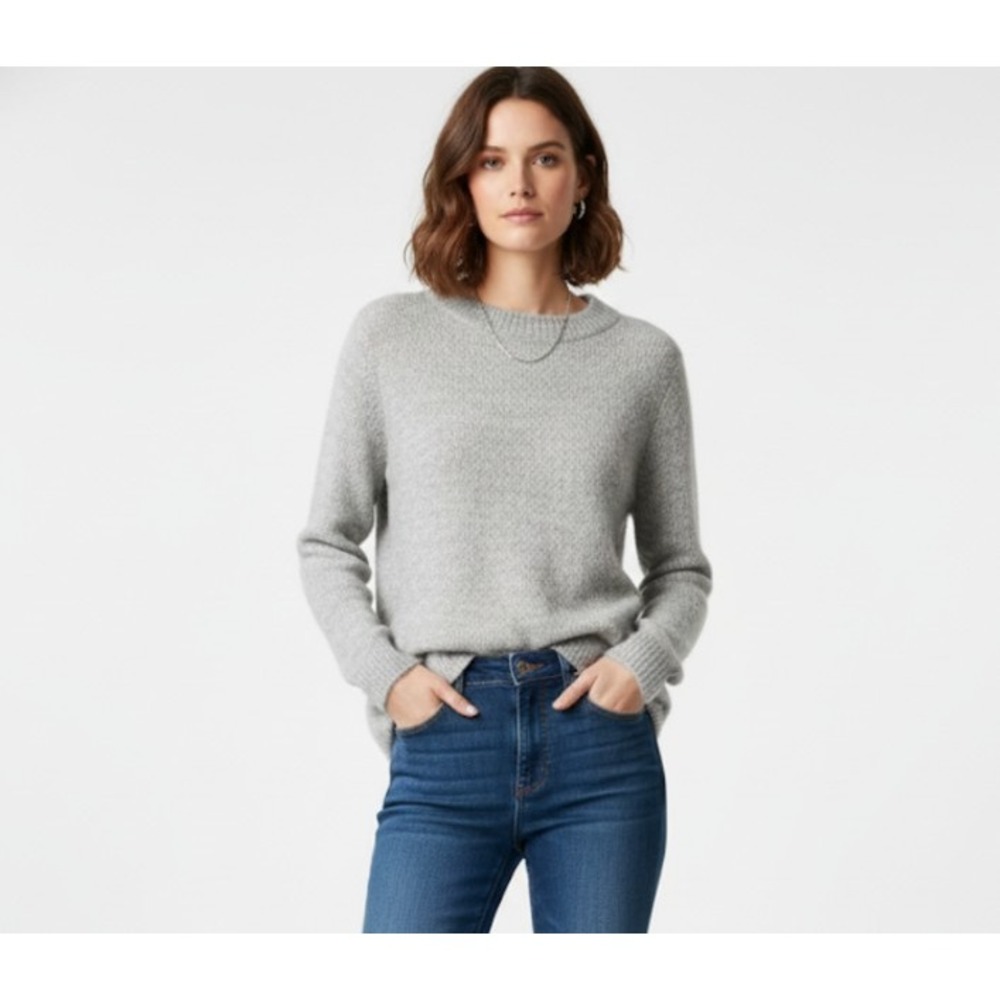LOFT Sweater Womens Small Gray Soft Fuzzy Knit Crewneck Long Sleeve Pullover